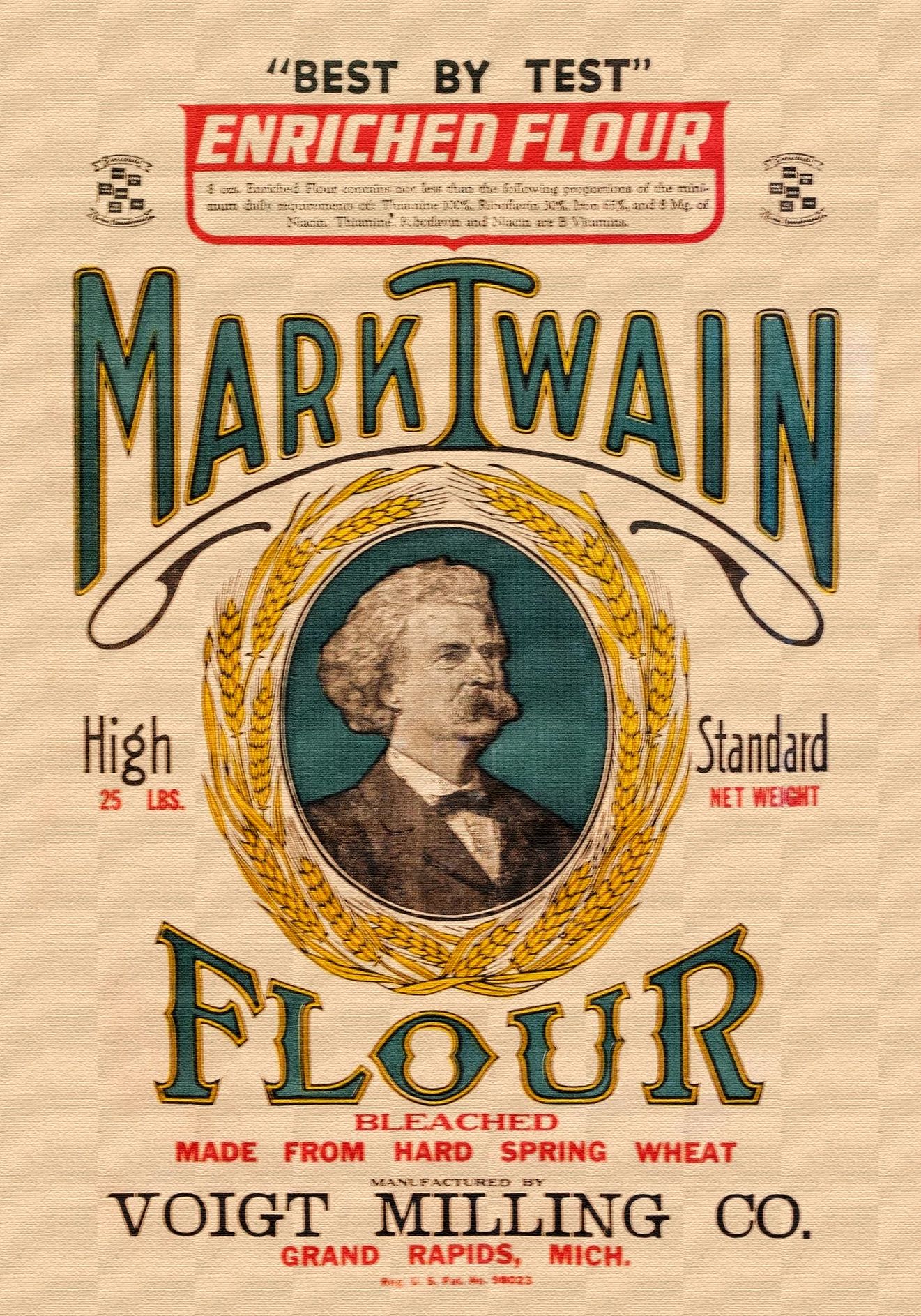 13 Fascinating Facts About Mark Twain a product label for Mark Twain Flour