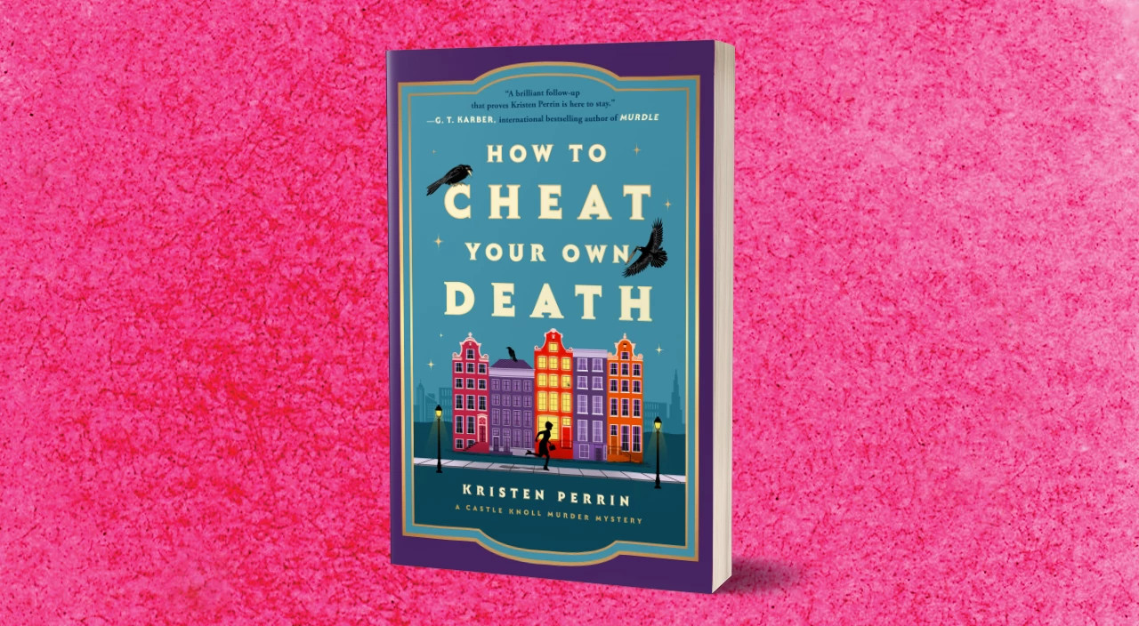 photo of 'how to cheat your own death' novel on pink background