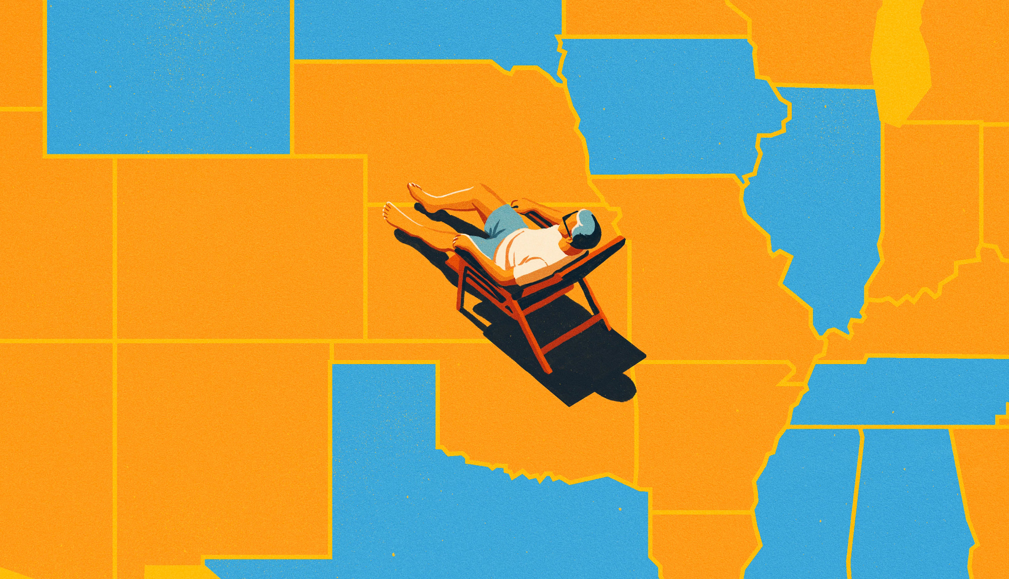 a map of america with someone sitting on a chair