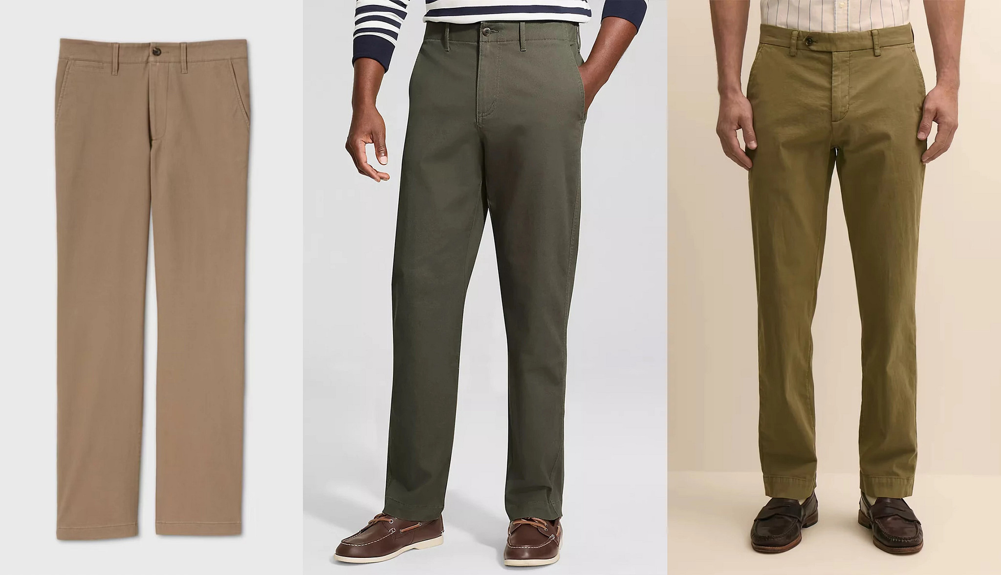 different styles and colors of chinos for men