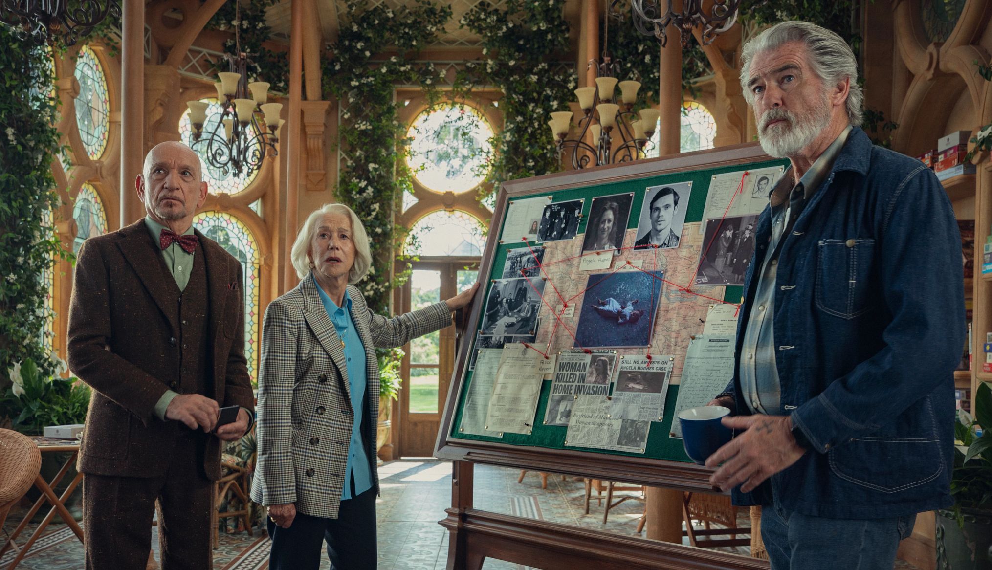 Best Things Coming to Netflix ben kingsley, helen mirren and pierce brosnan in a scene from 'the thursday murder club'