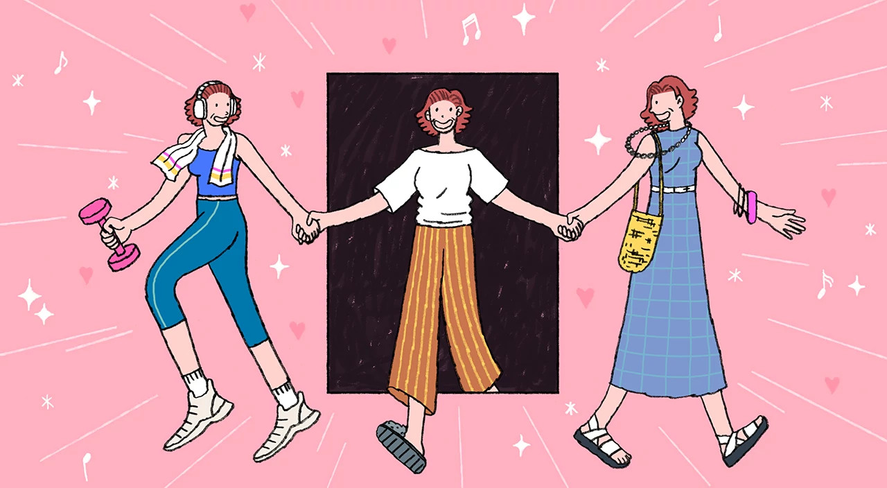 illustration of repeated woman doing different things to help fight loneliness