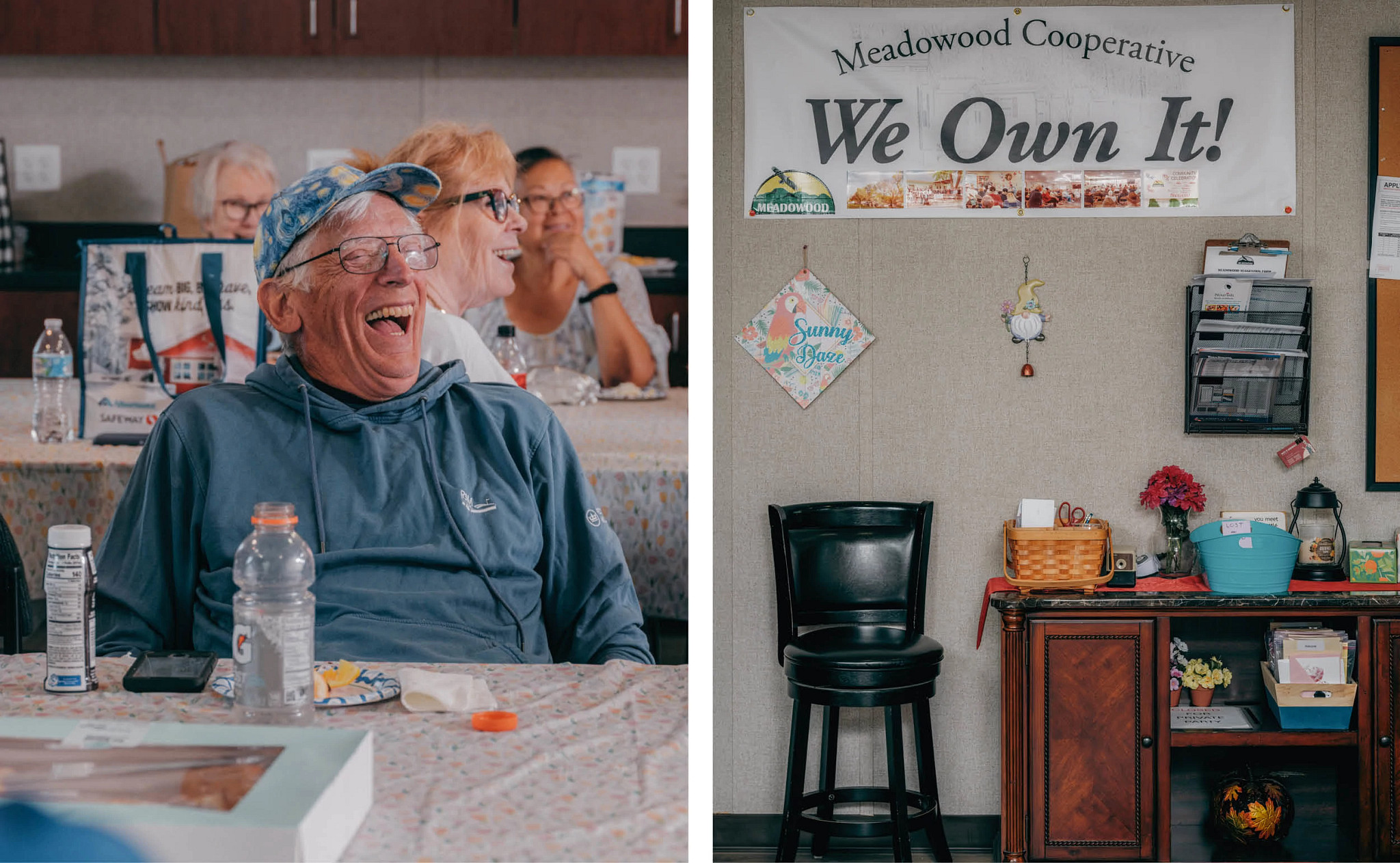 Bob Crossman y otros residentes celebrando durante una actividad.