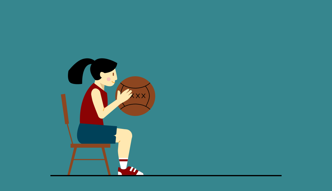 GIF ilustrado de una mujer realizando un lanzamiento de balón medicinal