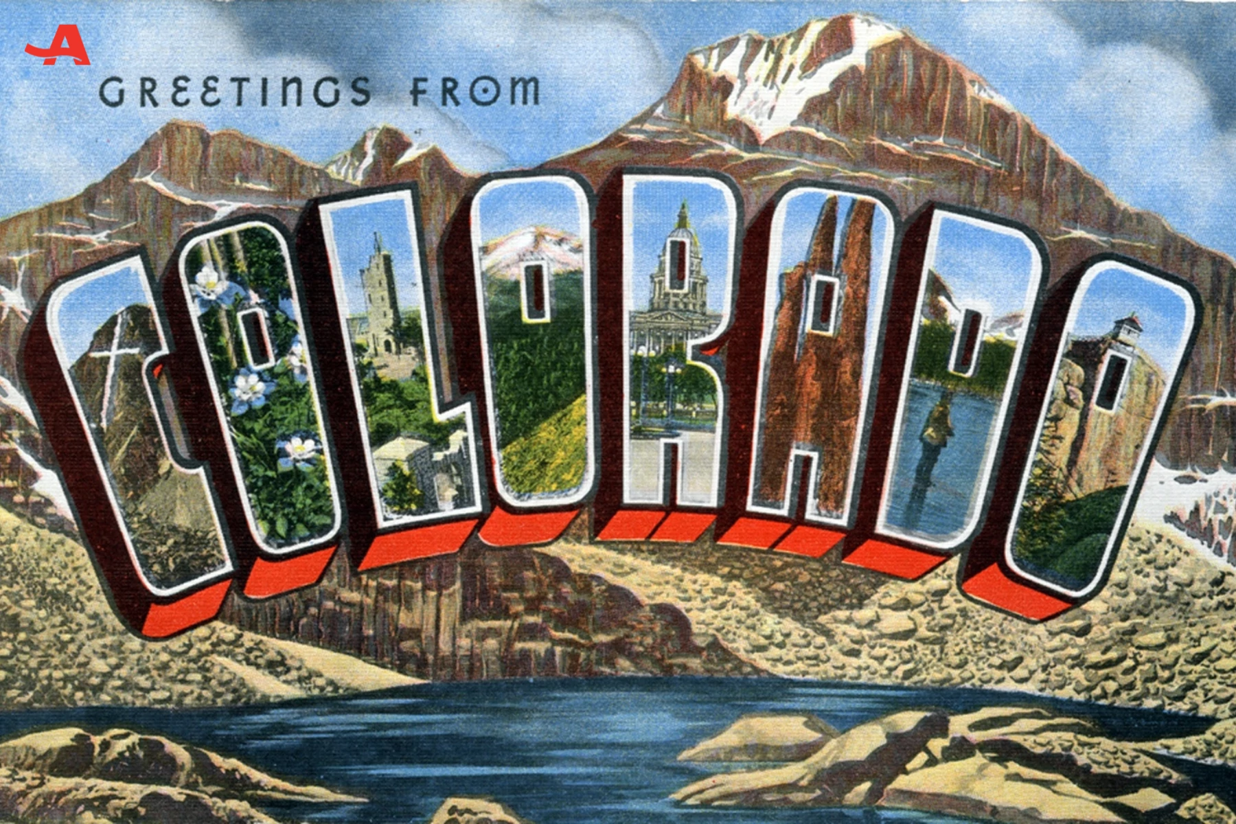 AARP Colorado mid-century themed postcard