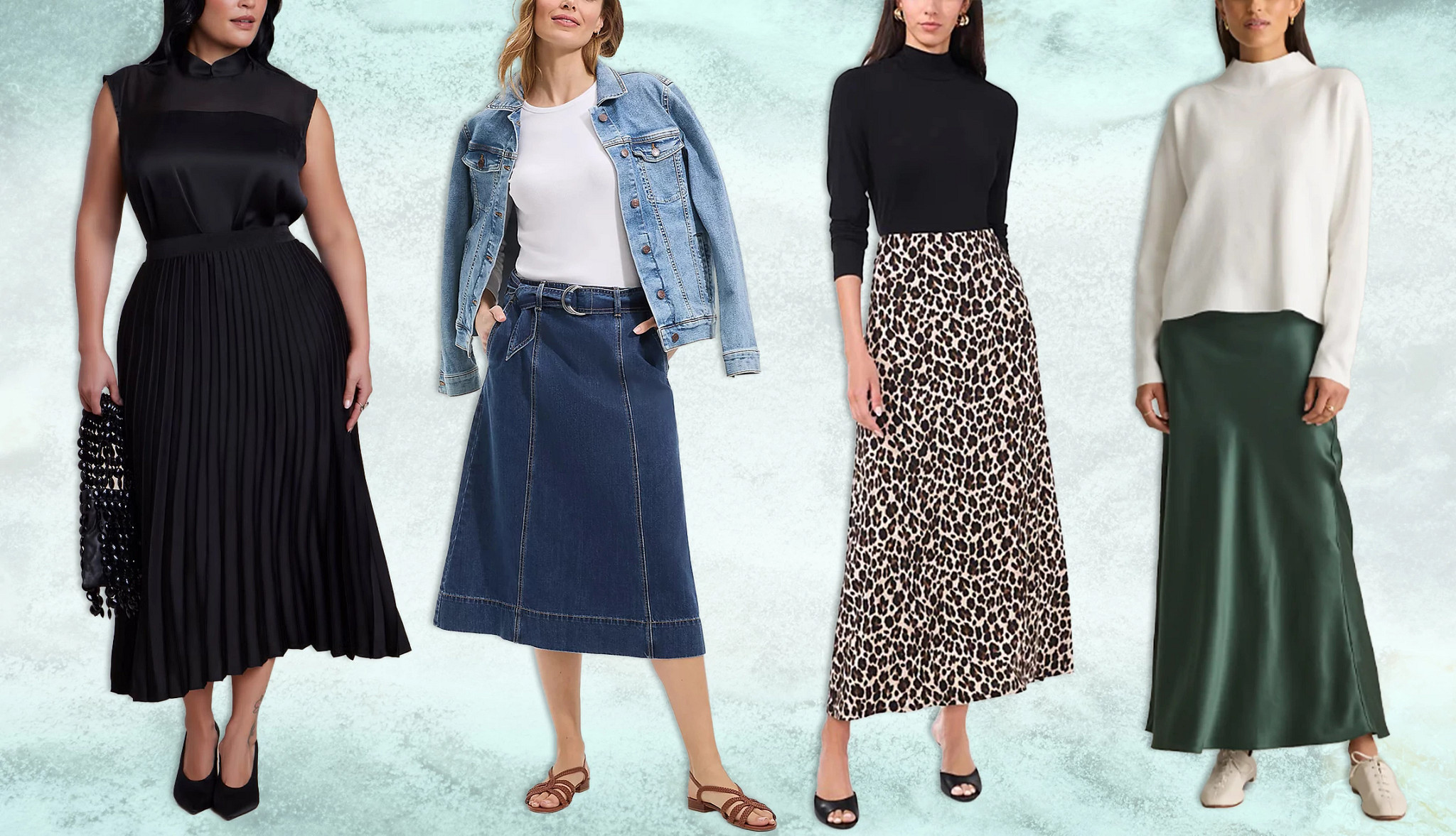 models wearing skirts in various styles and fabrics