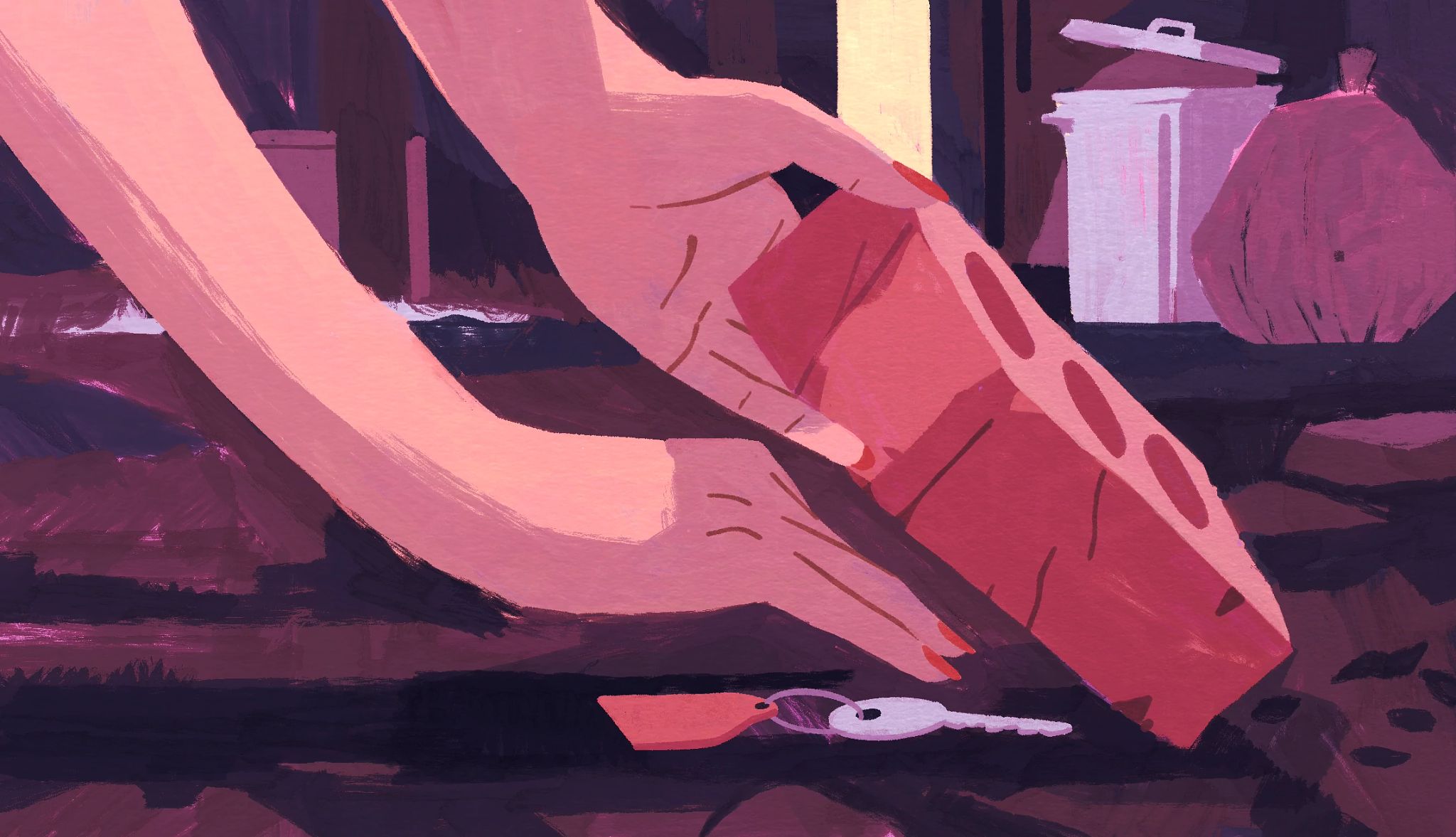 Going Rogue by Janet Evanovich Chapter 1 illustration of a female hand reaching for a key that is located under a brick in a back alley