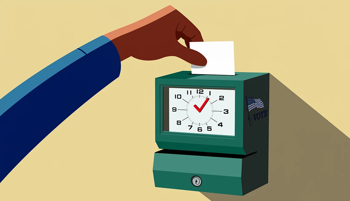 Ilustración de una persona marcando el tiempo de salida o entrada en el trabajo.