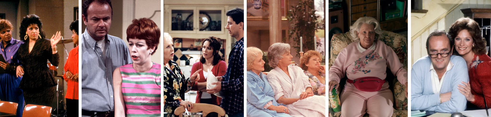 stills from 227, The Carol Burnett Show, Everybody Loves Raymond, The Golden Girls, The Kominsky Method and Newhart