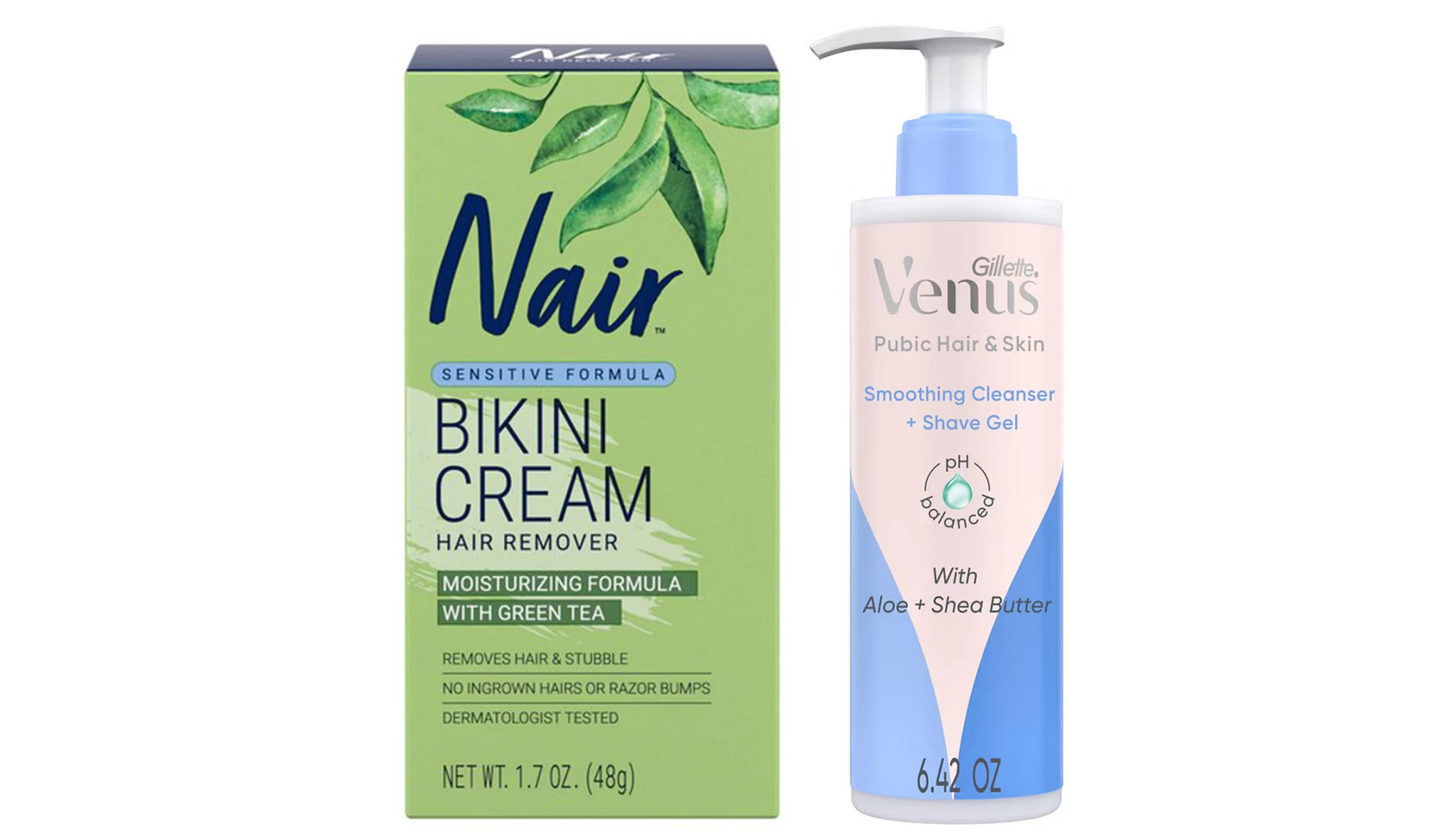 a collage with hair removal cream and shave get designed for the bikini area