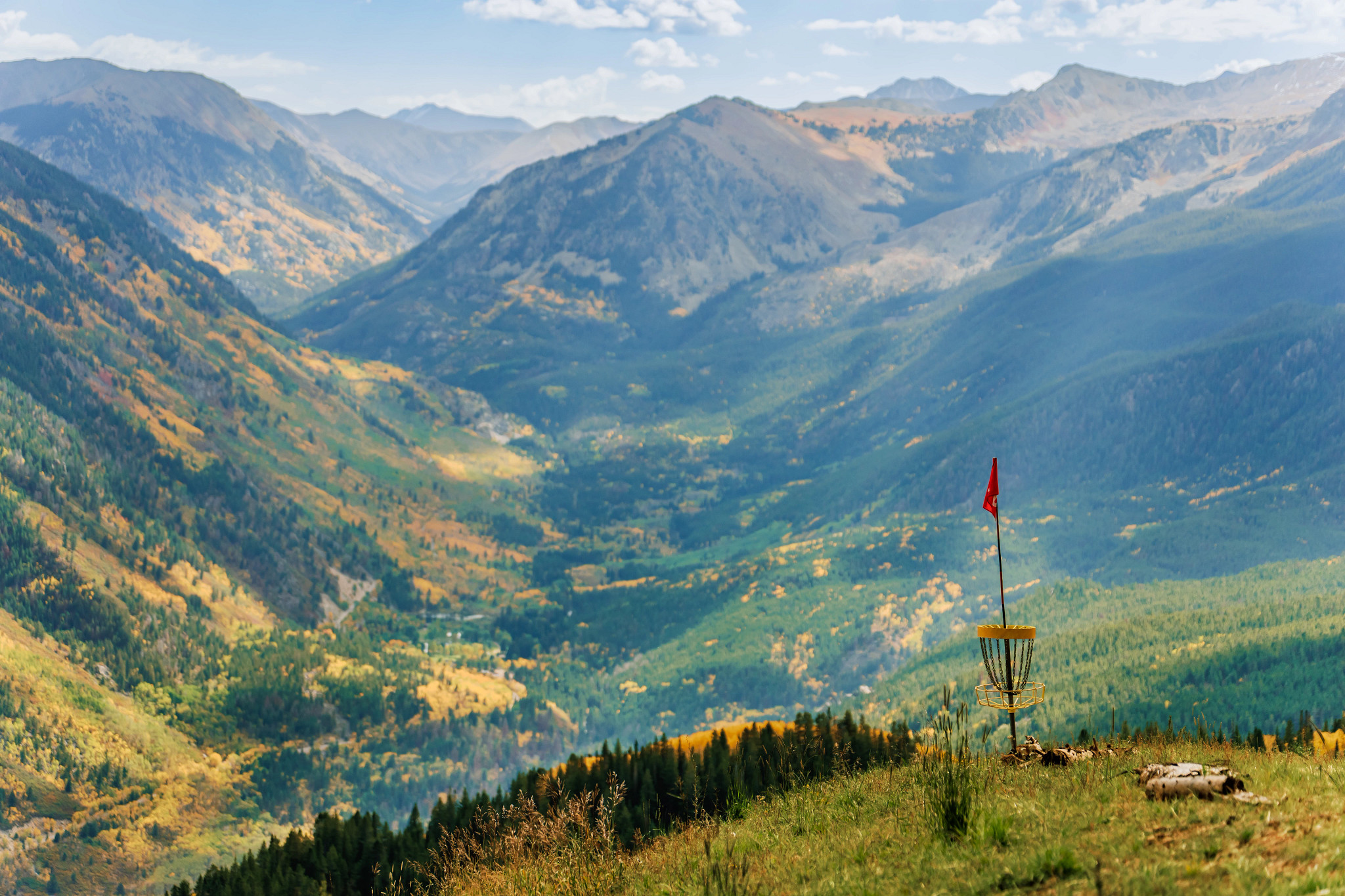 a disc golf course in the mountains