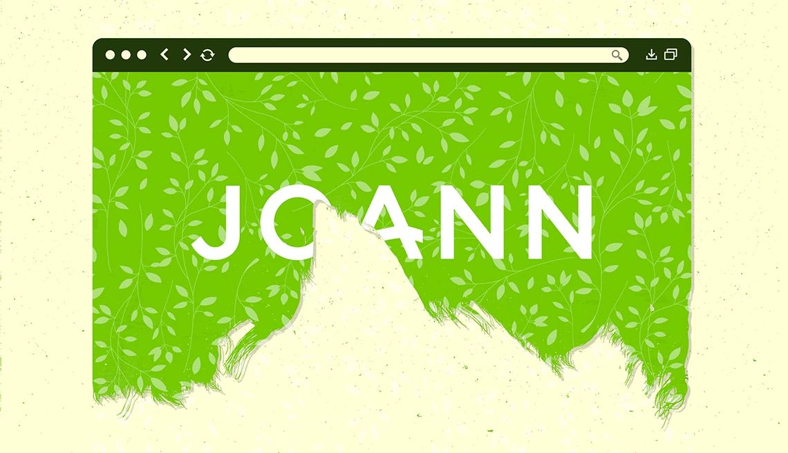Spot Joann Fabric Scams a webpage resembling a piece of torn fabric that says jo ann