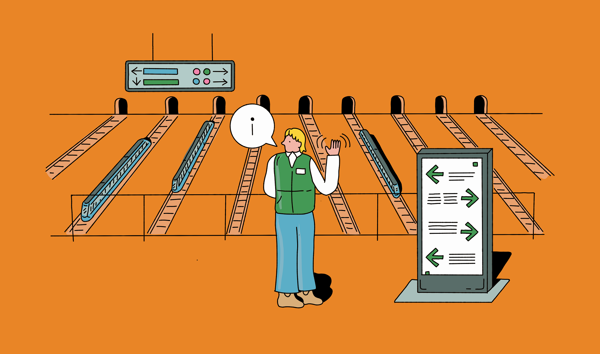 an illustration of a person standing in a train station