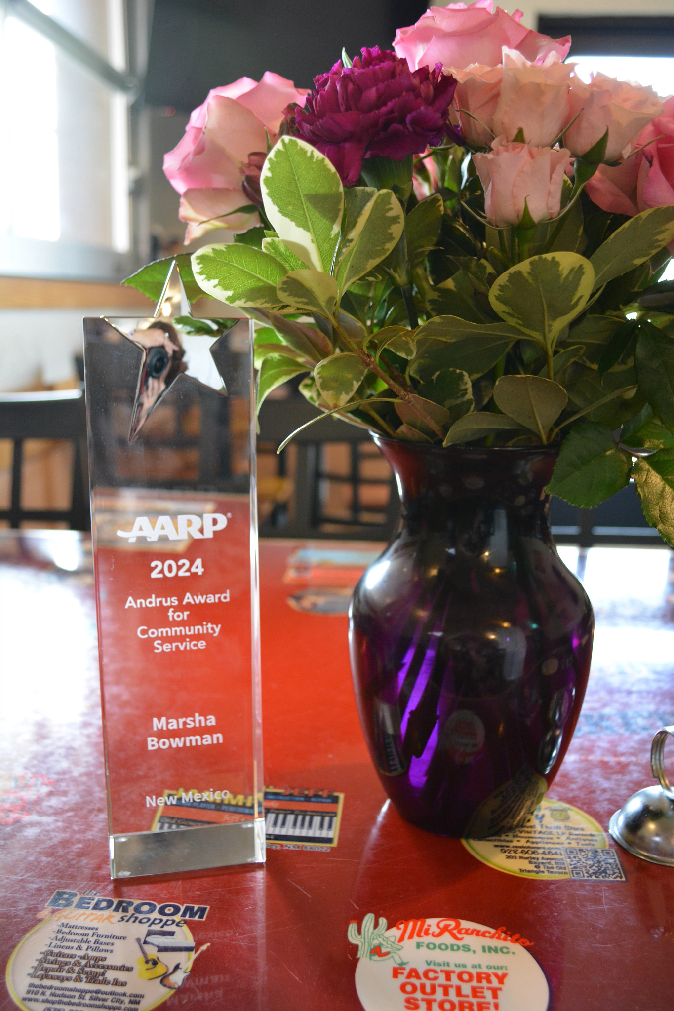 award and flowers