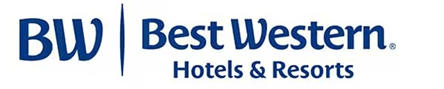 Best Western Hotels & Resorts B W initials and Best Western Hotels & Resorts next to it in navy blue color