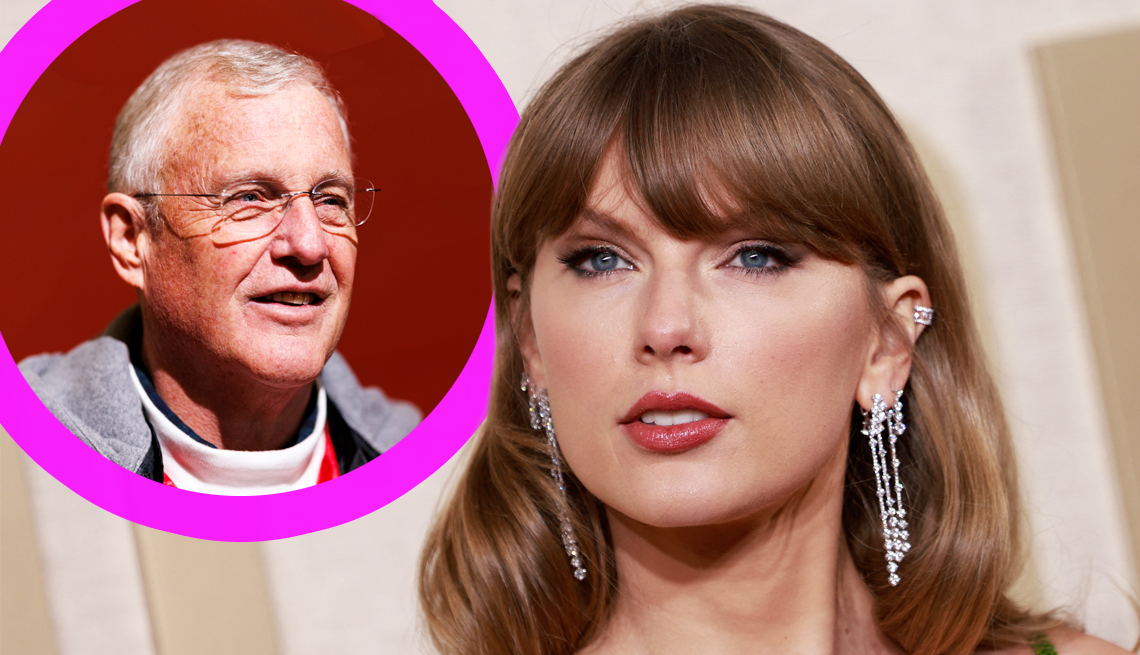 Taylor Swift Discusses Caregiver Role taylor swift with a superimposed photo of her father, scott swift