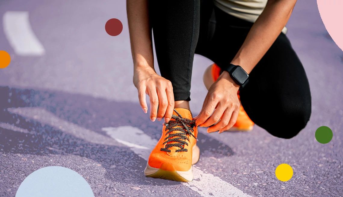 walking can aid in weight loss lower body of woman tying her shoe while out on a walk