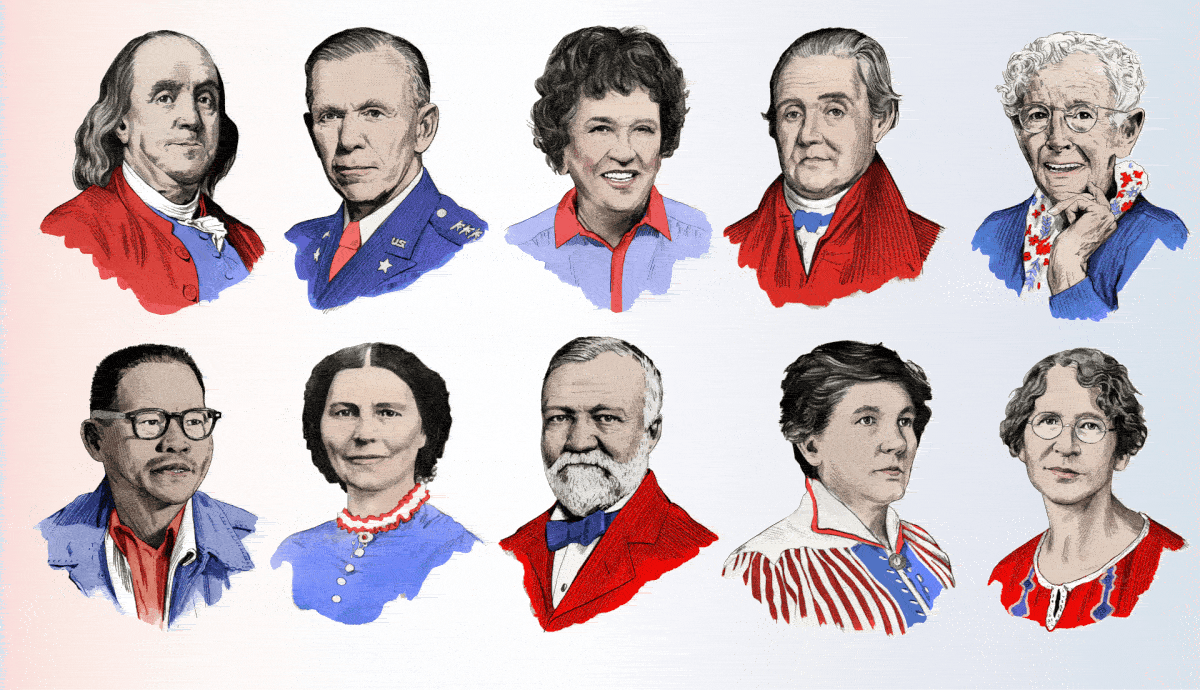 an illustration of Sojourner Truth, Benjamin Franklin and Laura Ingalls Wilder