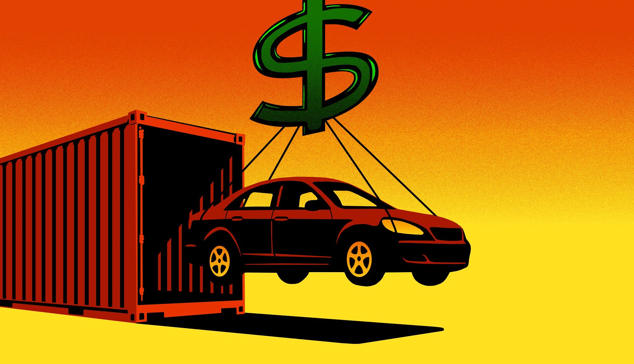 Los aranceles podrían aumentar los precios de los autos; aquí hay 5 maneras para ahorrar ilustración de un carro siendo elevado por un signo de dólar