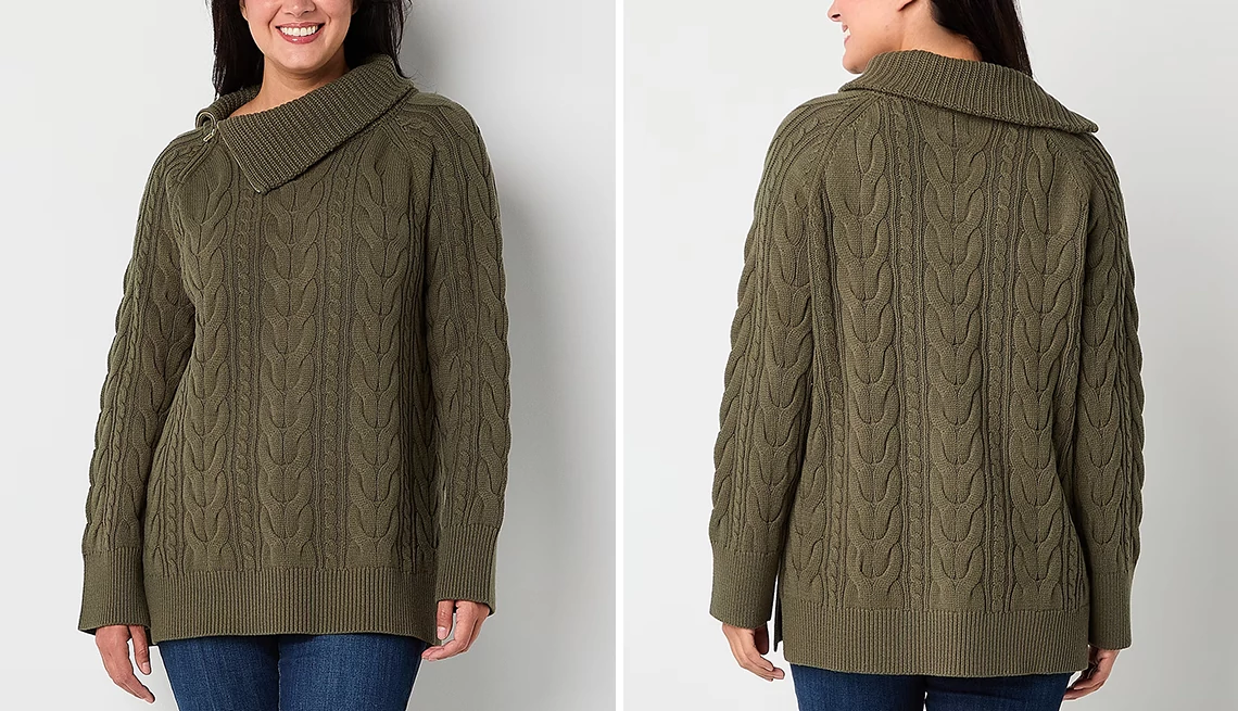 St. John’s Bay Women’s Turtleneck Long Sleeve Pullover Sweater in Oregano