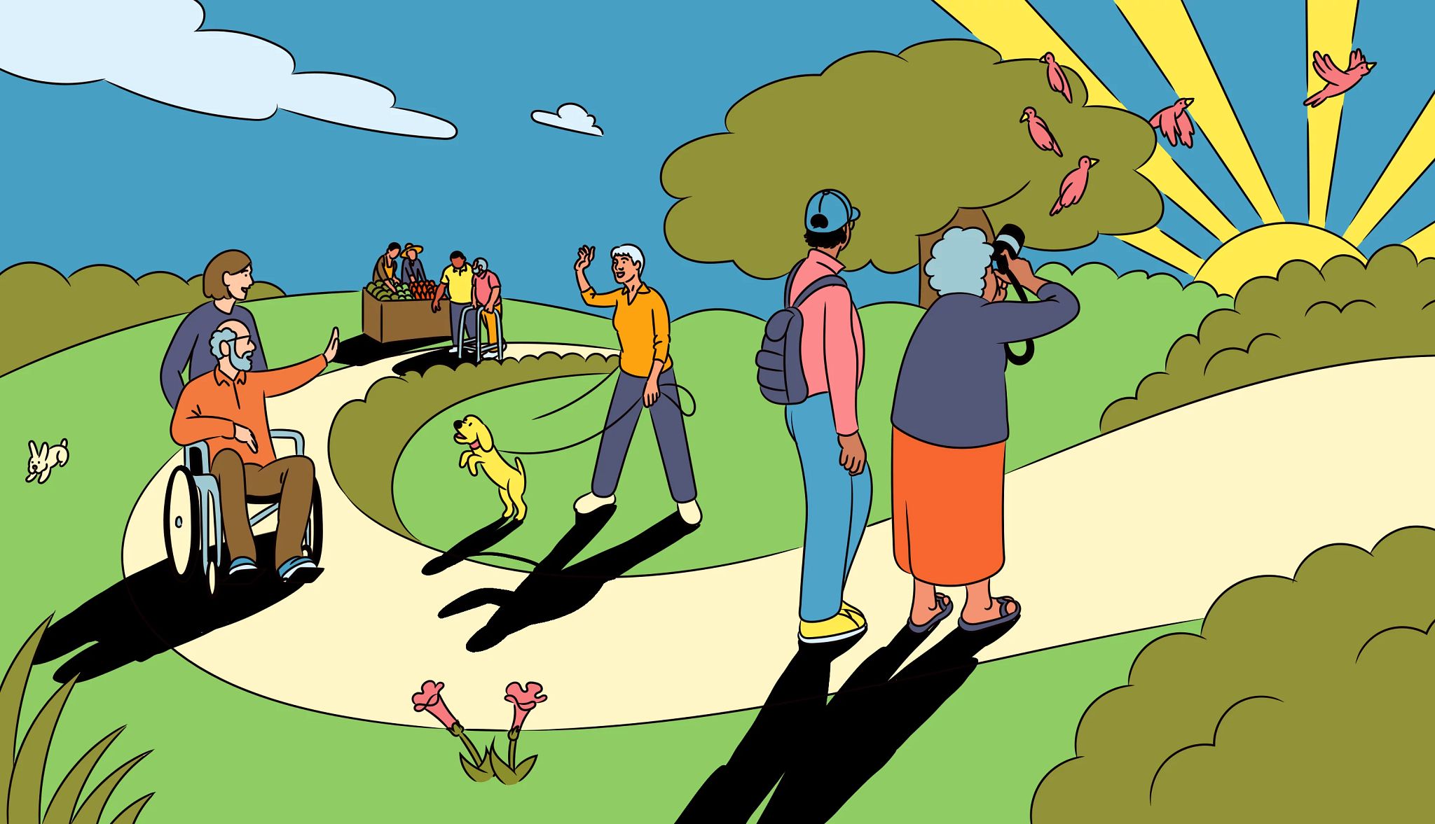 Ways for Caregivers to Encourage Socialization people walking on a trail through a park