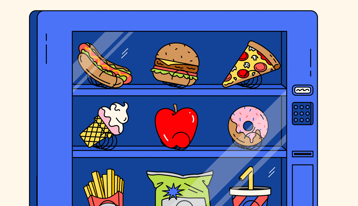 Surprisingly Healthy Snacks different types of foods in a vending machine