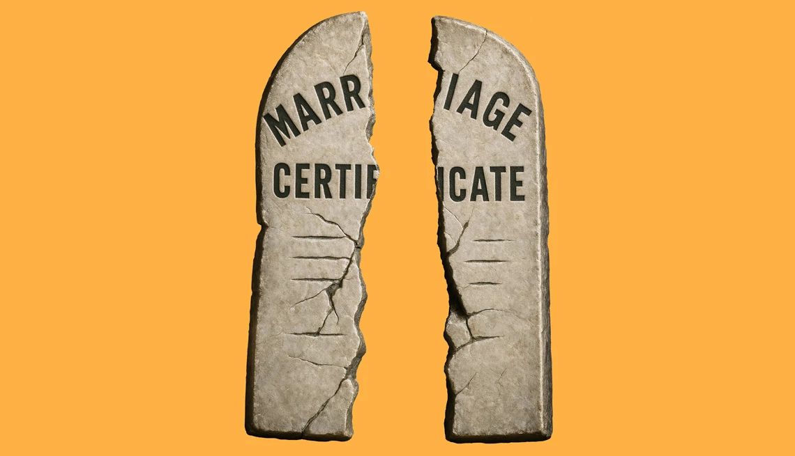 Quiz: Protecting Your Money in Divorce a headstone with marriage certificate written on it, broken in half