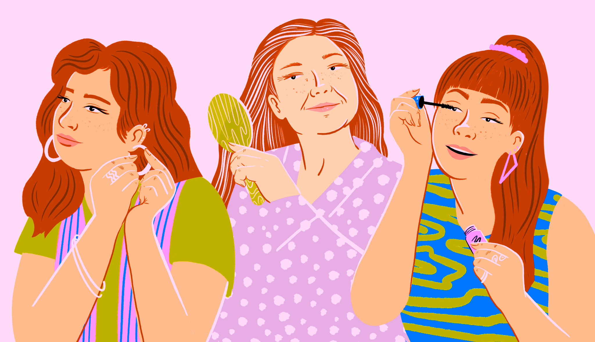 illustration of mother getting ready with her daughters
