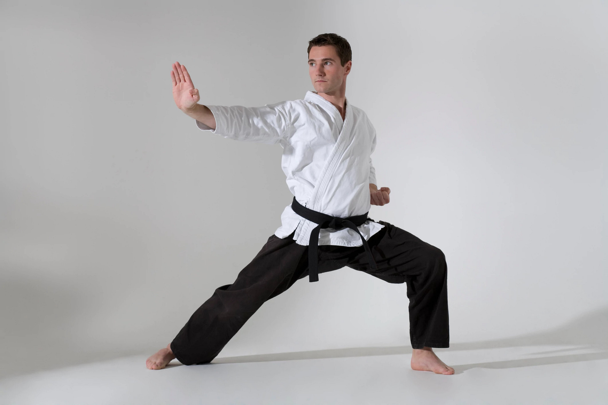 Martial artist in a defensive position