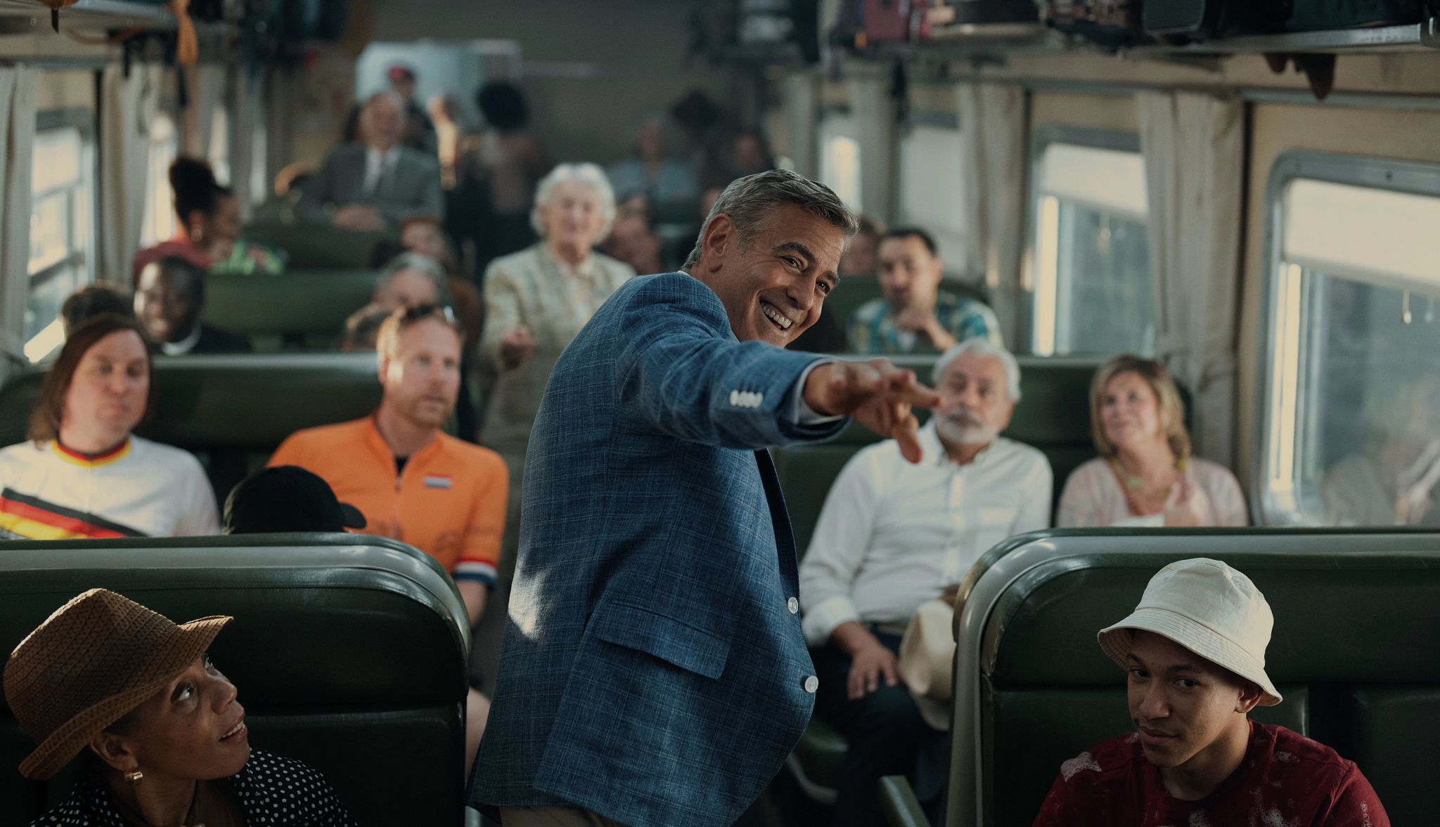 George Clooney Has a Tip for Older Actors george clooney in a still image from 'jay kelly'