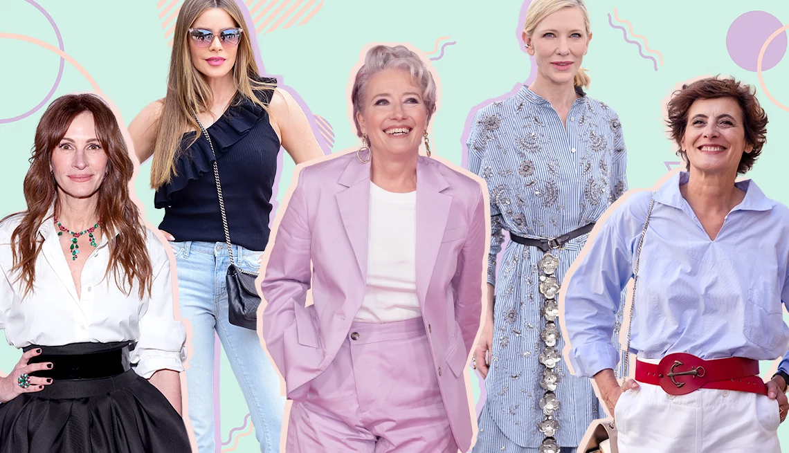 Julia Roberts, Sofia Vergara, Emma Thompson, Cate Blanchett and Ines de la Fressange Julia Roberts, Sofia Vergara, Emma Thompson, Cate Blanchett and Ines de la Fressange each wearing a variety of different tops