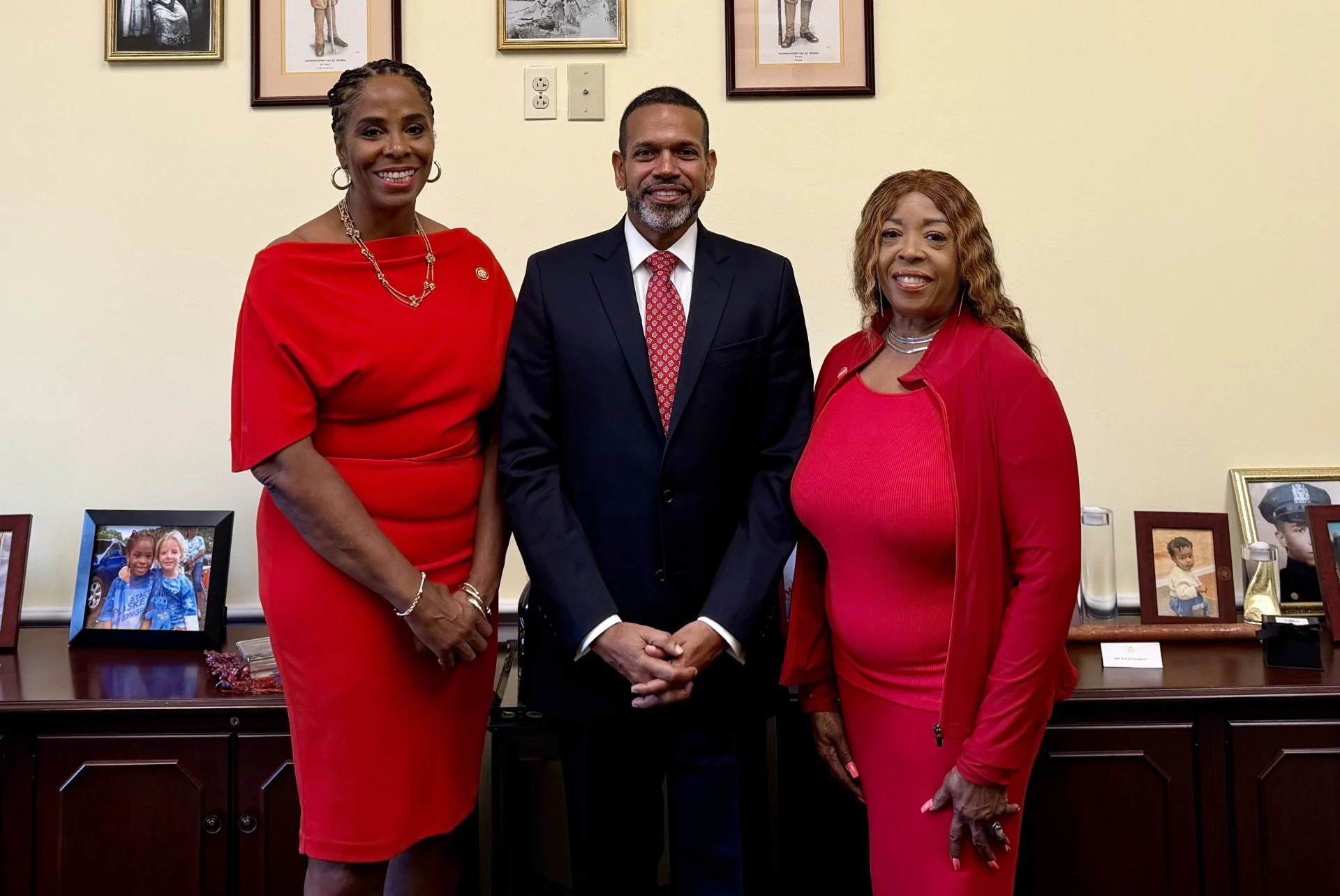 photo of our delegate to congress Stacey Plaskett. Also pictured, A A R P V I State Director Troy De Chabert-Schuster and A A R P Volunteer President