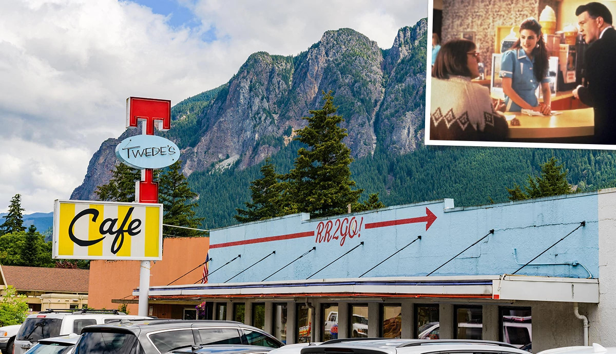 a split image of twede’s cafe and a scene from twin peaks