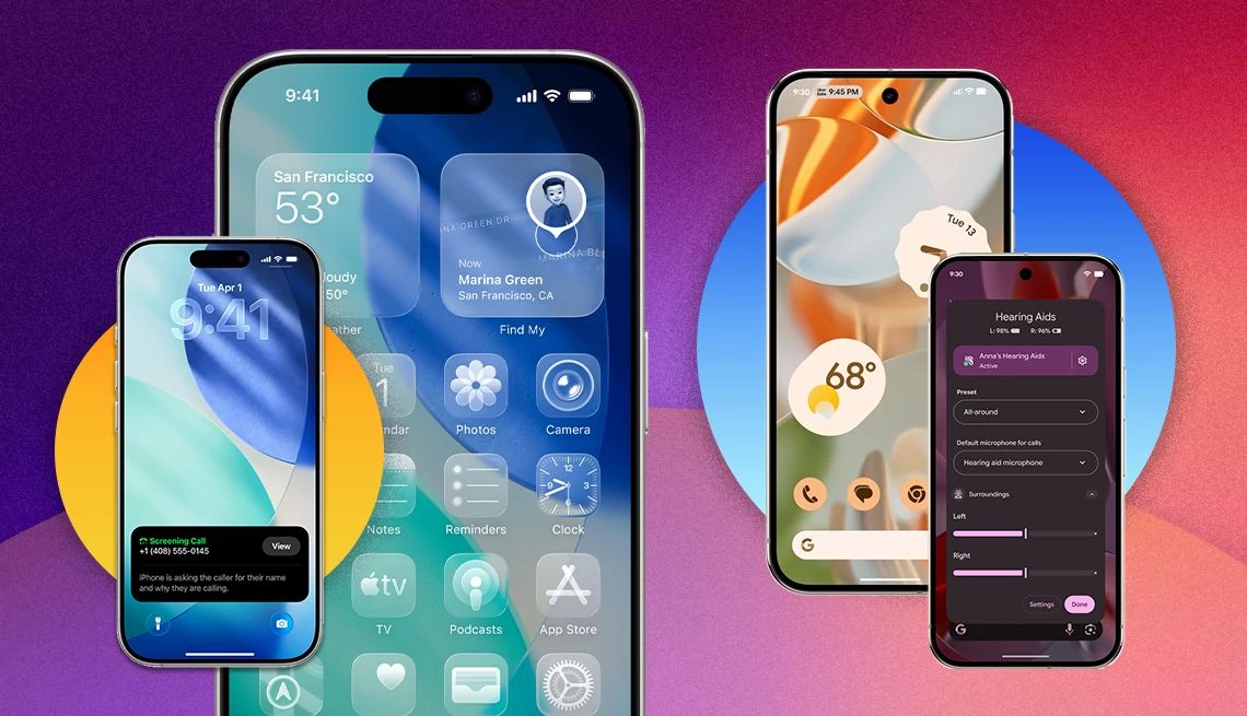 Upgrade Your Smartphone An illustration shows images of the new iPhone and Android smartphones on a colorful backdrop.