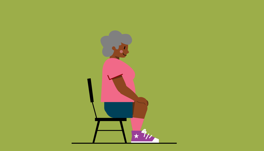  GIF ilustrado de una mujer realizando el ejercicio de levantarse y sentarse
