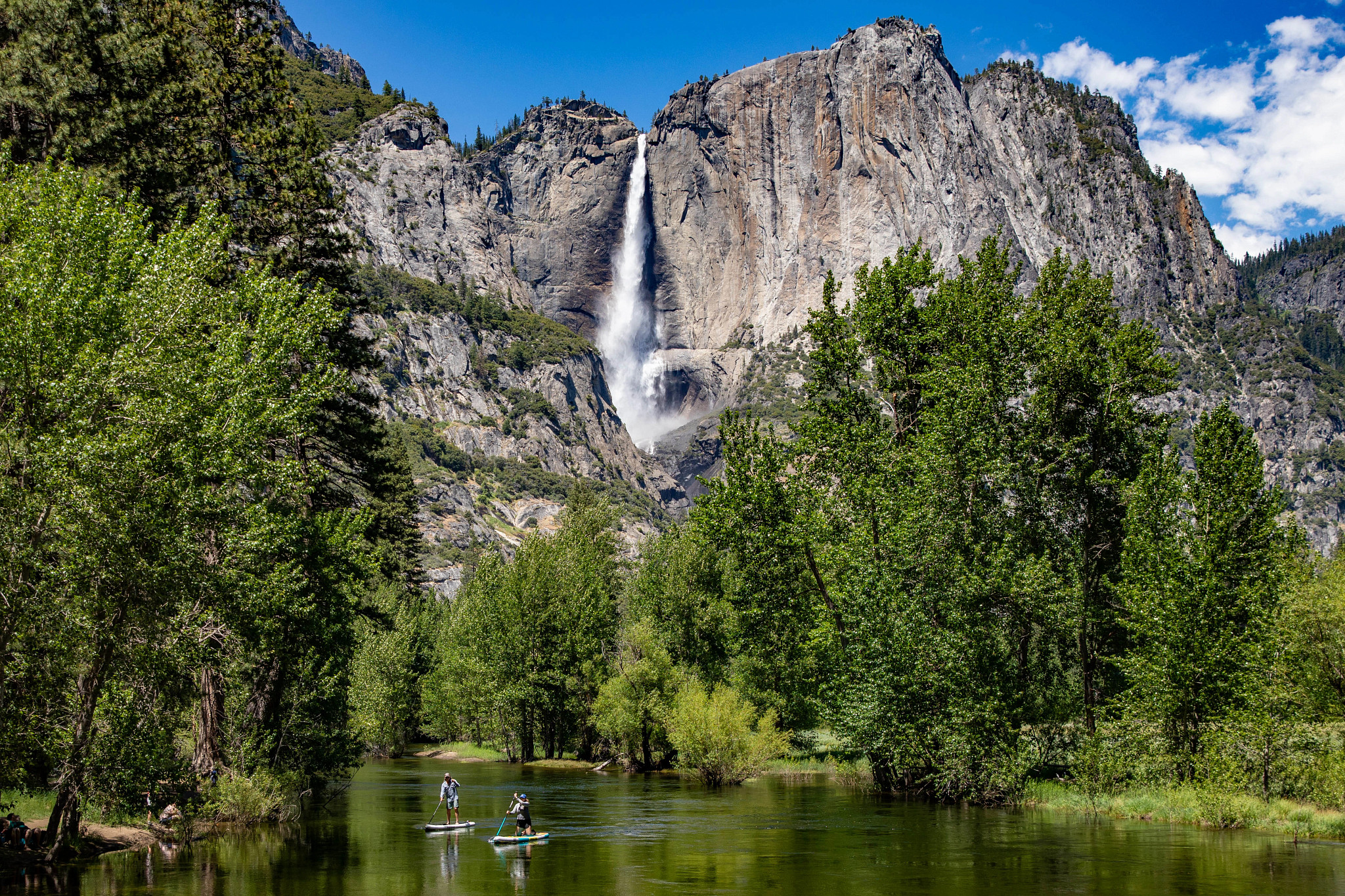 people paddleboarding at Yosemite Falls