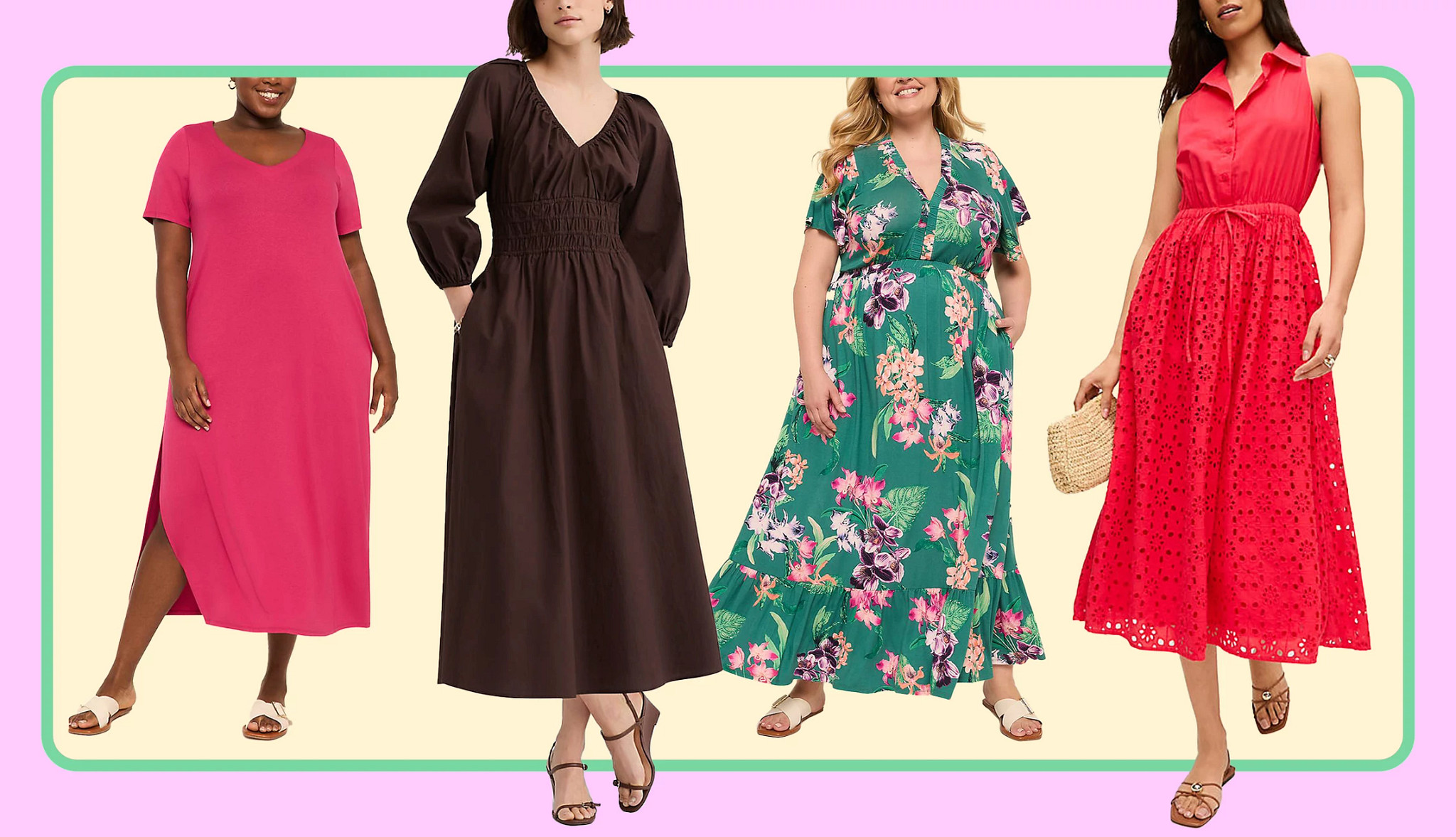 a collage with models wearing fashionable spring dresses