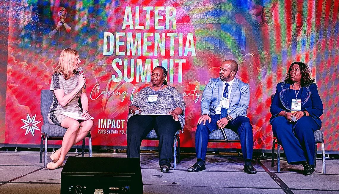 The Alter Dementia Summit brings together faith leaders and brain health advocates AARP’s Sarah Lenz Lock moderating a panel discussion on stage at the 2025 Alter Dementia Summit