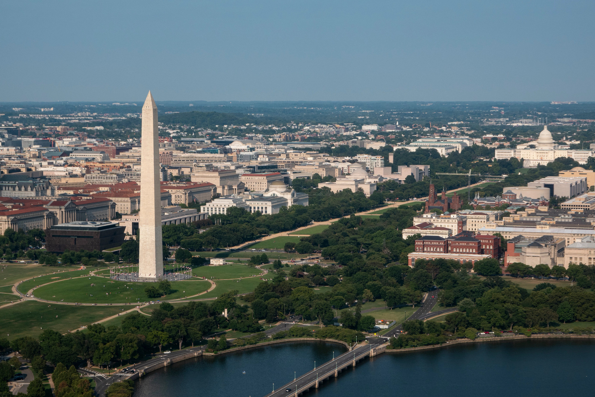 an aerial shot of the National Mall in Washington, D.C.