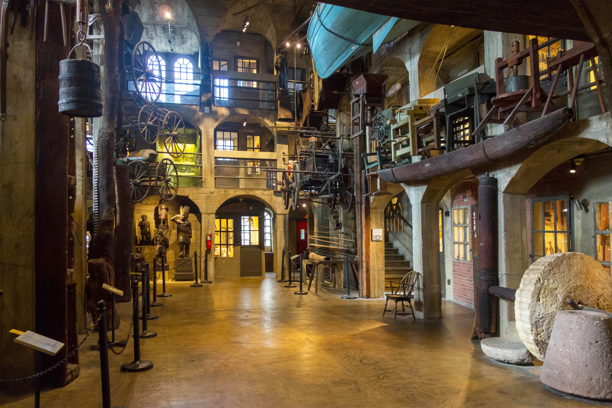 the inside of a museum showing objects from america’s pre-industrial age