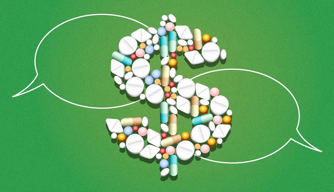 pastillas forman un signo de dólar delante de un fondo verde de burbujas de diálogo