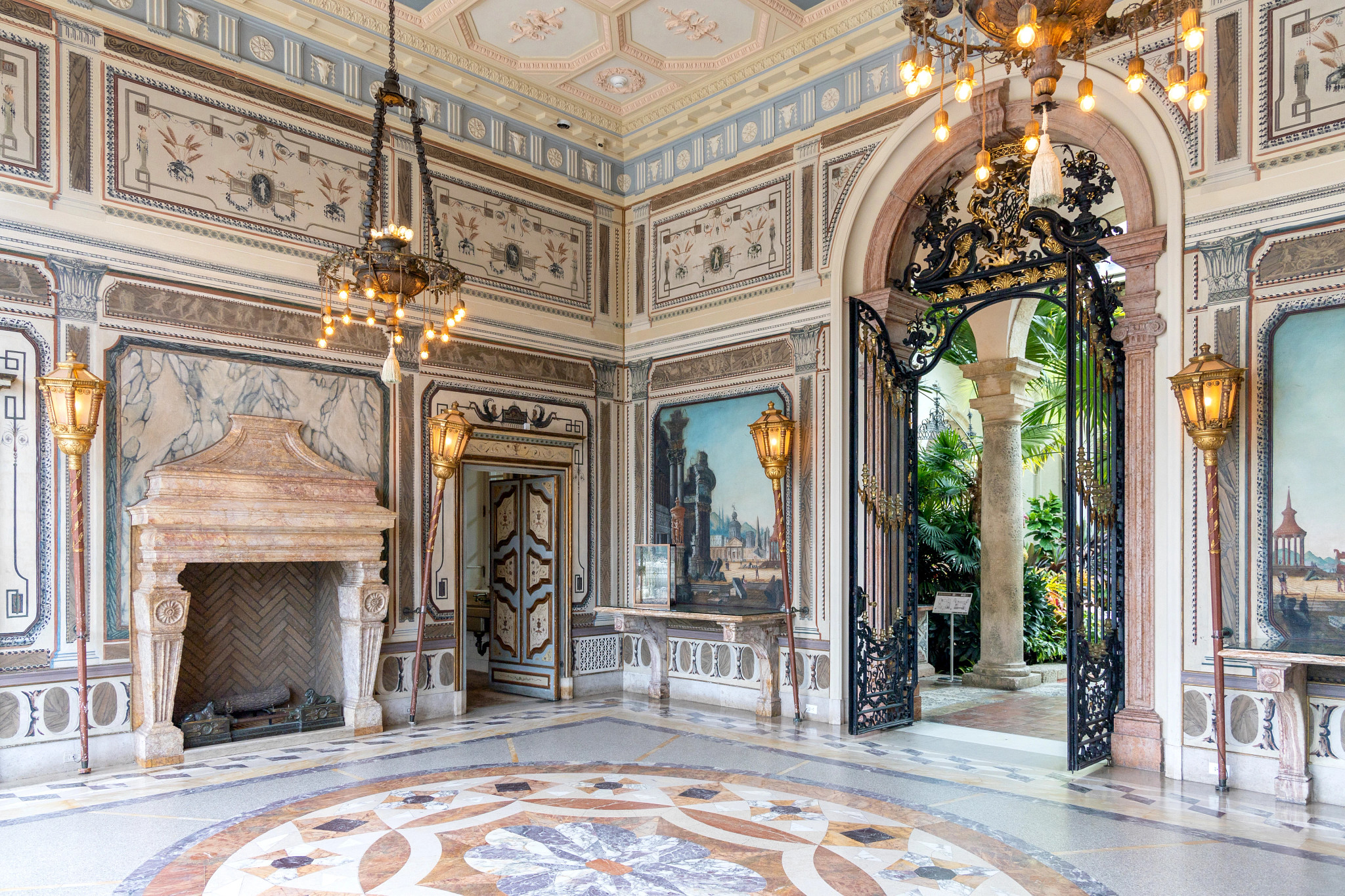 the interior of a mansion with historic, artistic features