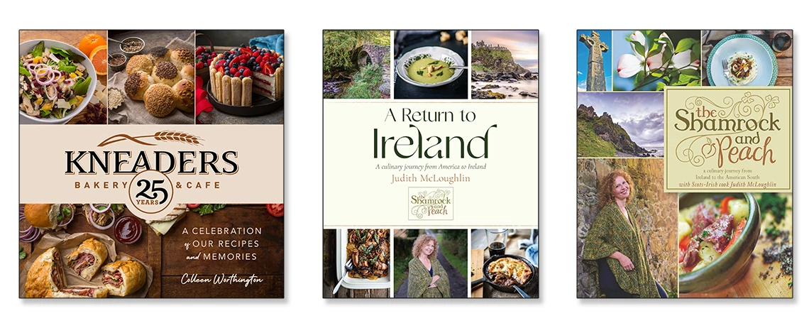 book covers for Kneaders, A Return to Ireland and The Shamrock and Peach