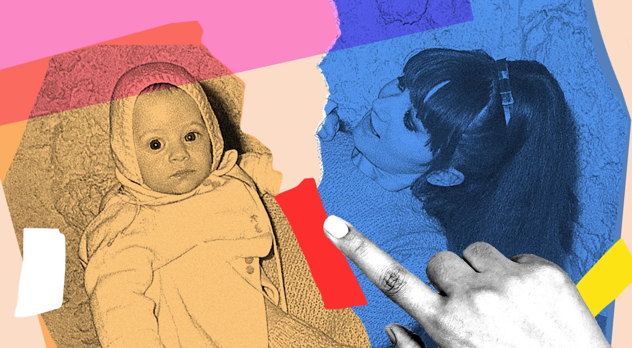 photo collage of mother and baby image ripped in two