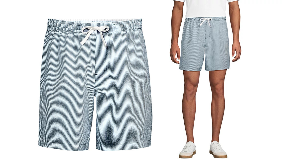 blue and white seersucker shorts