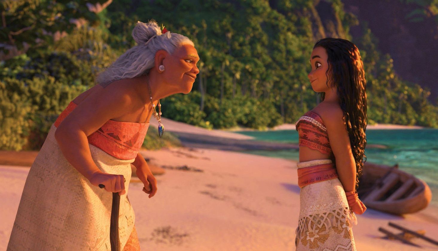 Gramma Tala and Moana Gramma Tala and Moana standing on a beach in the Disney film Moana
