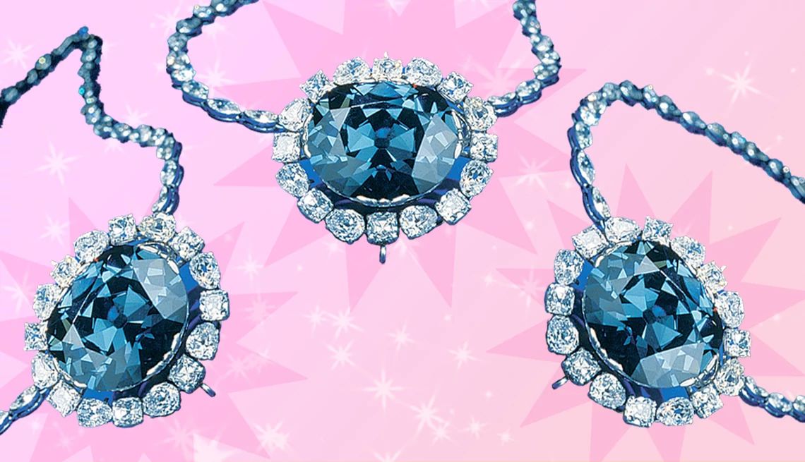 Hope Diamond the hope diamond repeated on a pink background