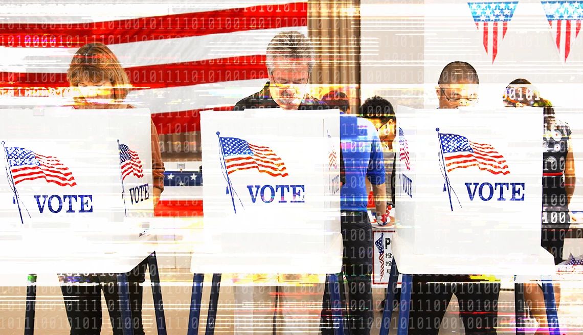 Experts at an AARP tele-town hall warn about election disinformation in the age of AI voters casting their ballots at voting booths