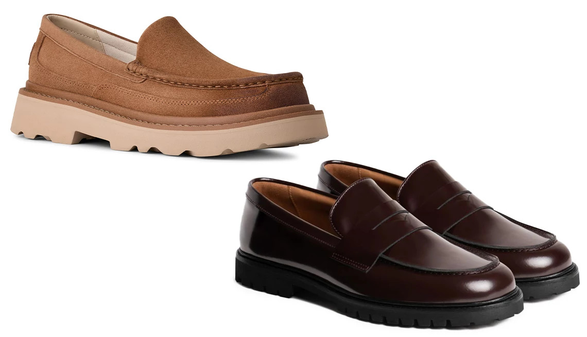 a collage with two different types of loafer shoes