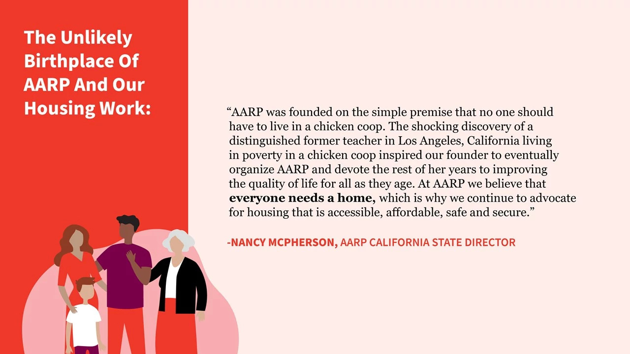 graphic that reads The AARP CA Listening Report: Rebuilding the Social Compact on Housing for All Californians